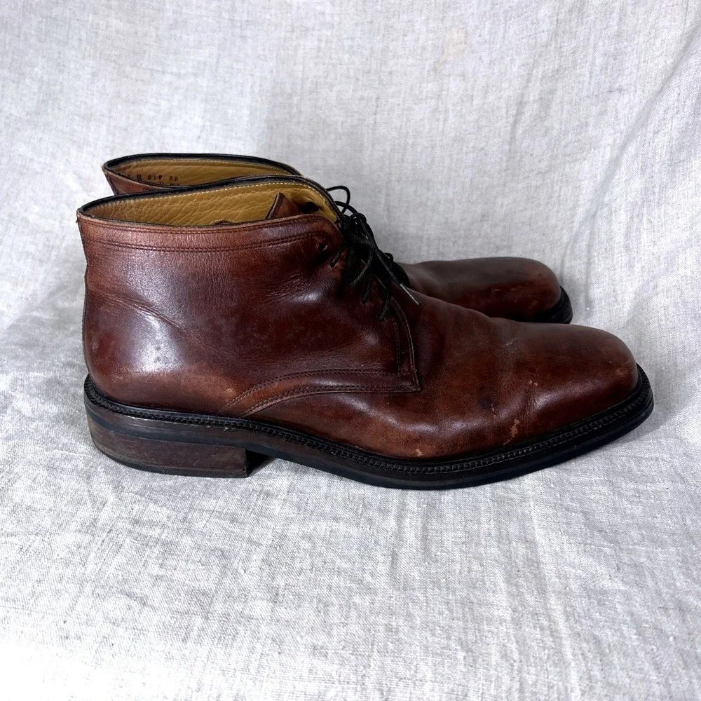Cole Haan Mens 12 Short Boot Brown Tie‎ Up Ankle Boot Leather Brown 12